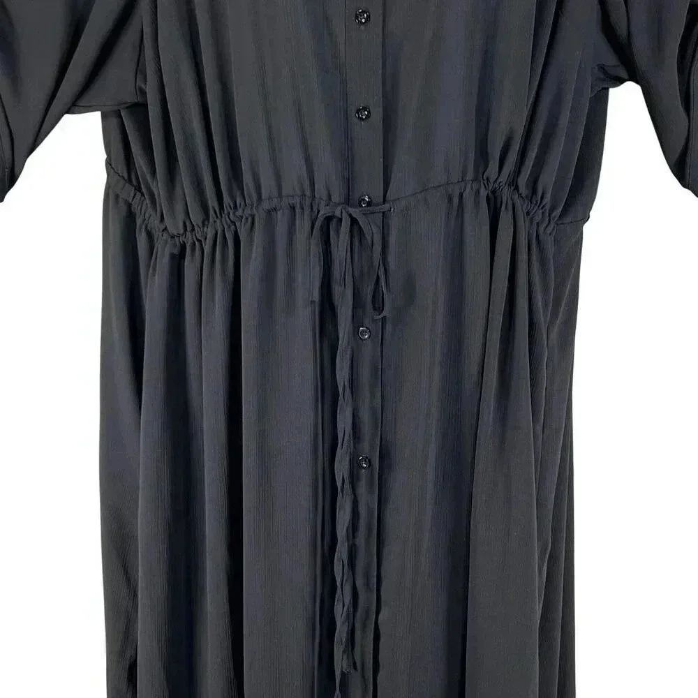 Torrid Womens 5X L Black Button-Up 3/4 Sleeve Maxi Dress Side Slits Whimsigoth - Picture 10 of 16